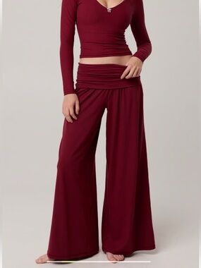 Aerie Offline Real Me Foldover Super Wide Leg Pant S LONG inseam Goddess Red